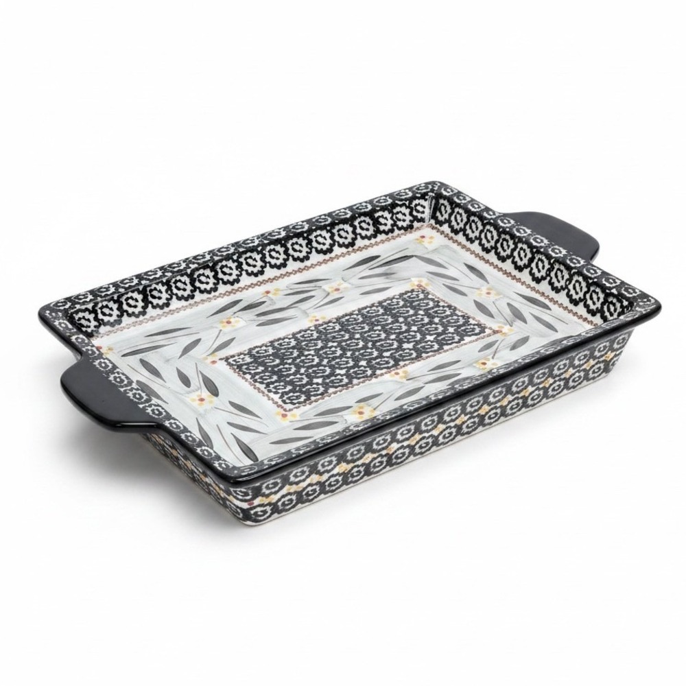Temp-tations Old World Serving Tray Large Black Rectangular Platter Ceramic